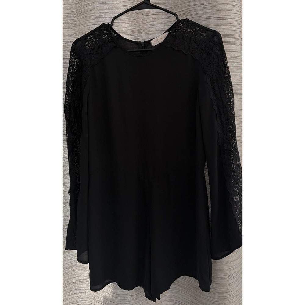 Eight Sixty Black Lace Long Sleeve Romper Womens Medium Floral Sheer Detail